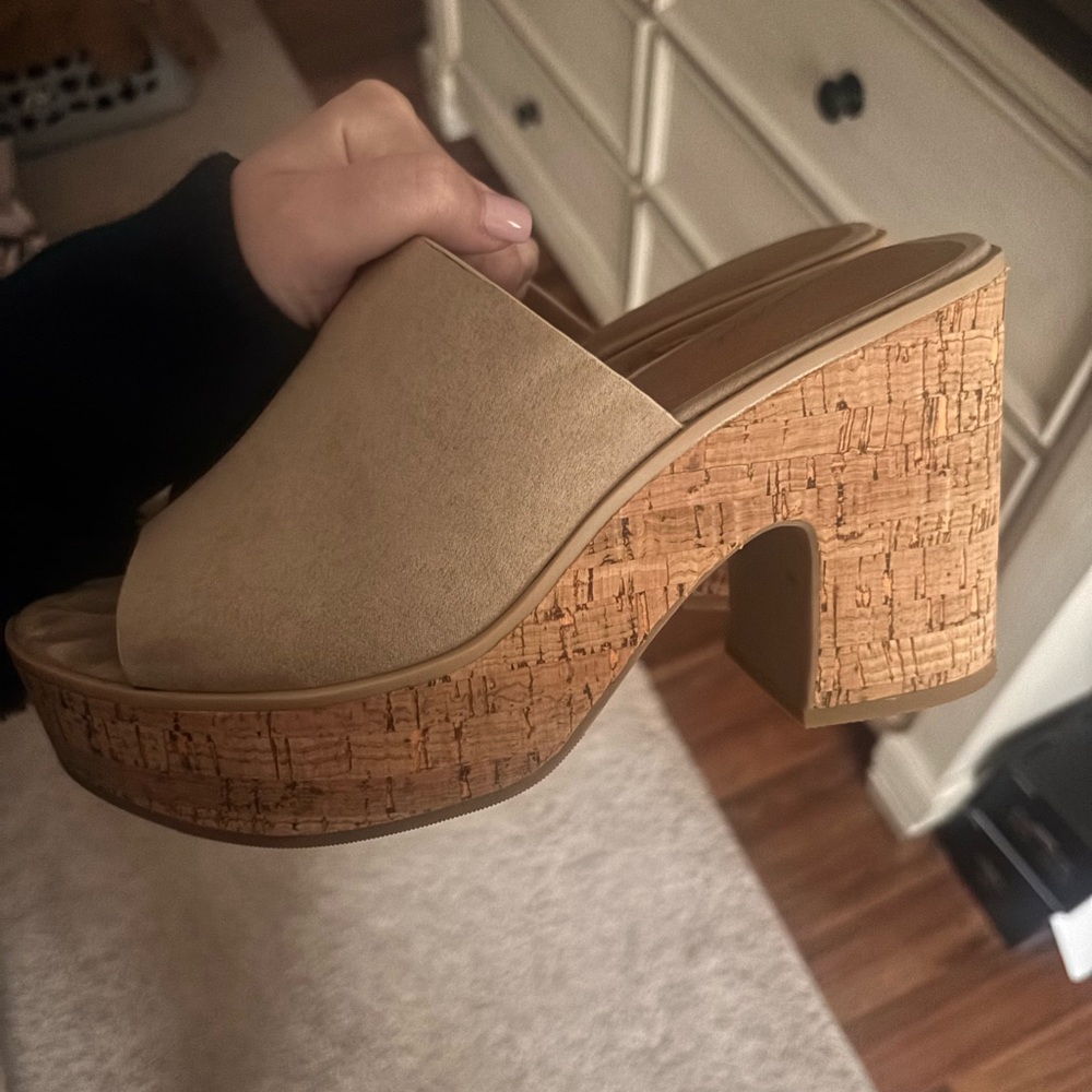 Universal Thread Tan Cork Platform Mules - image 3